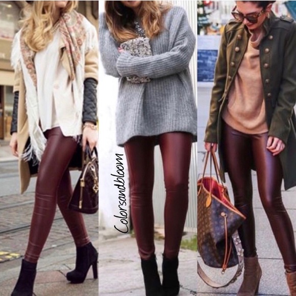 colorsandbloom Pants - Faux  Leather Leggings- DARK BURGUNDY